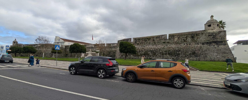 Ponta Delgada harbour buildings.