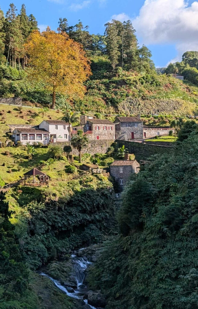 Mill buildings in the Parque da Ribeira Dos Caldeirões valley.