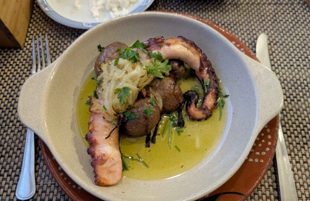 A plate of grilled octopus.