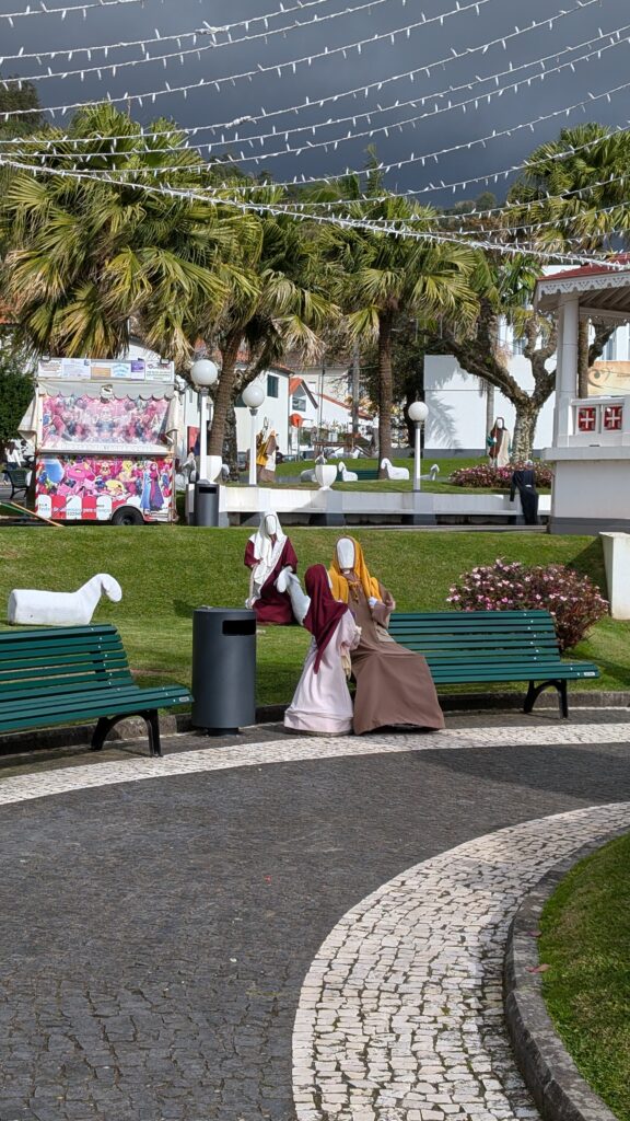 A Christmas display on some benches at Ponta Delgada.