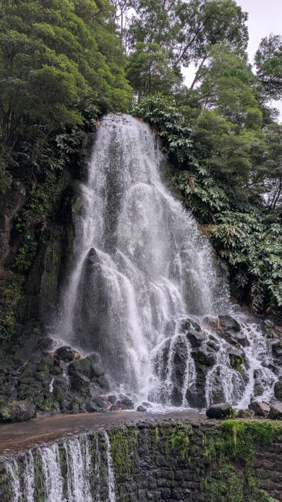 A waterfall along the Parque da Ribeira Dos Caldeirões river. 