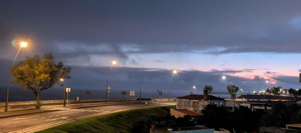 Sunset over the harbour of Ponta Delgada.